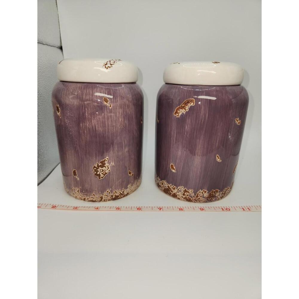 Small Ceramic Canisters With Lids, Purple & Brown - Picture 10 of 13